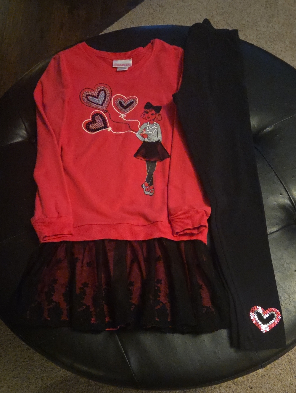 Flapdoodles Dark Pink Top & Black Legging Set with Sequin Heart